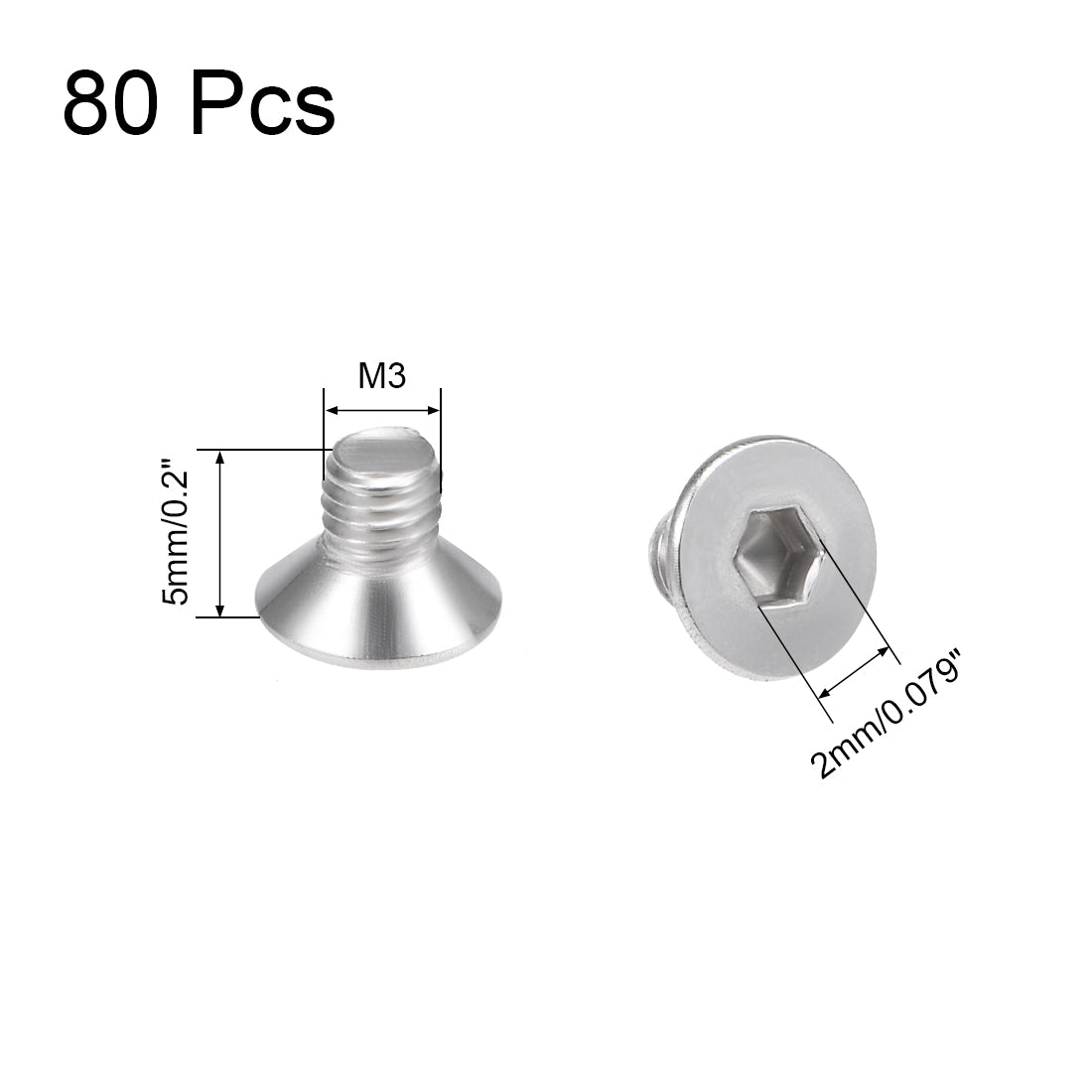 uxcell Uxcell Flat Head Machine Screws Inner Hex Screw 304 Stainless Steel Fasteners Bolt 80pcs