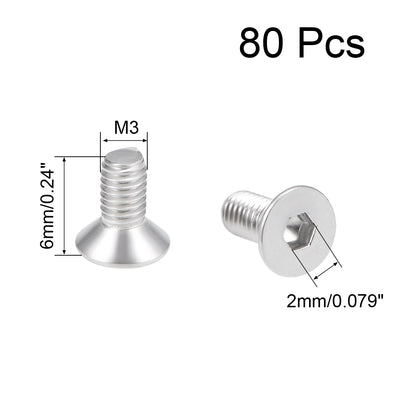 Harfington Uxcell Flat Head Machine Screws Inner Hex Screw 304 Stainless Steel Fasteners Bolt 80pcs