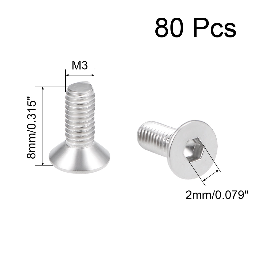 uxcell Uxcell Flat Head Machine Screws Inner Hex Screw 304 Stainless Steel Fasteners Bolt 80pcs