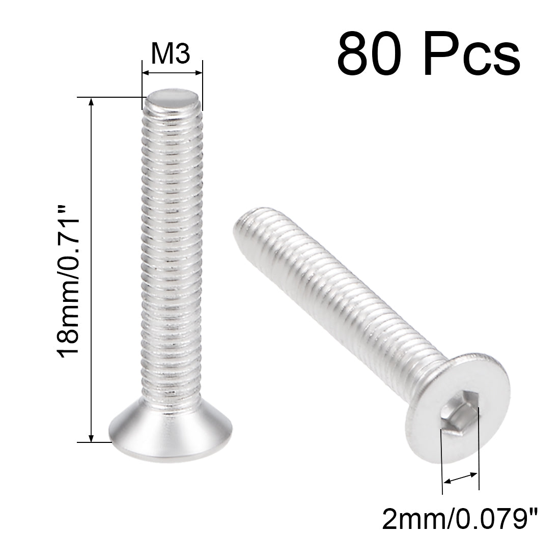 uxcell Uxcell Flat Head Machine Screws Inner Hex Screw 304 Stainless Steel Fasteners Bolt 80pcs