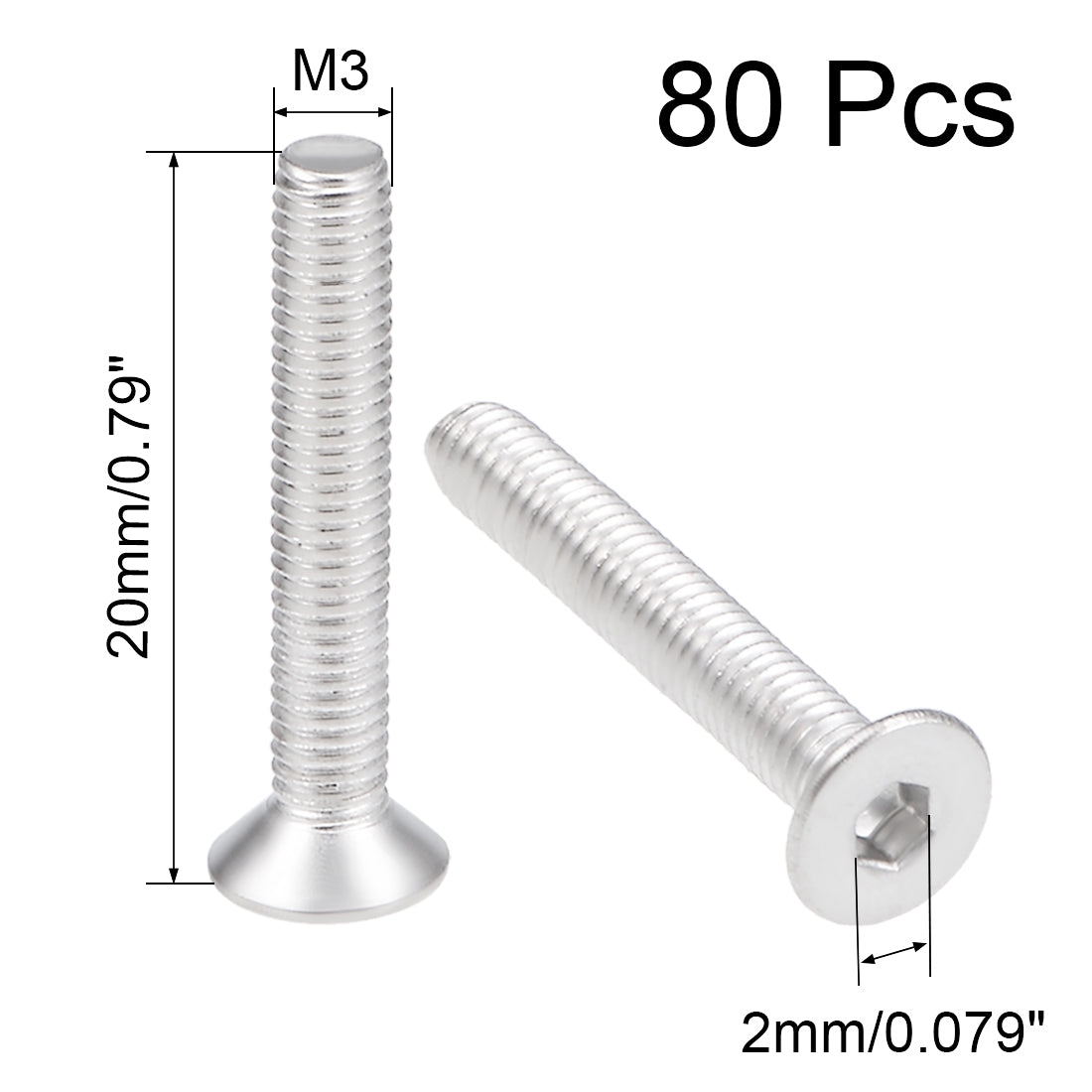 uxcell Uxcell Flat Head Machine Screws Inner Hex Screw 304 Stainless Steel Fasteners Bolt 80pcs