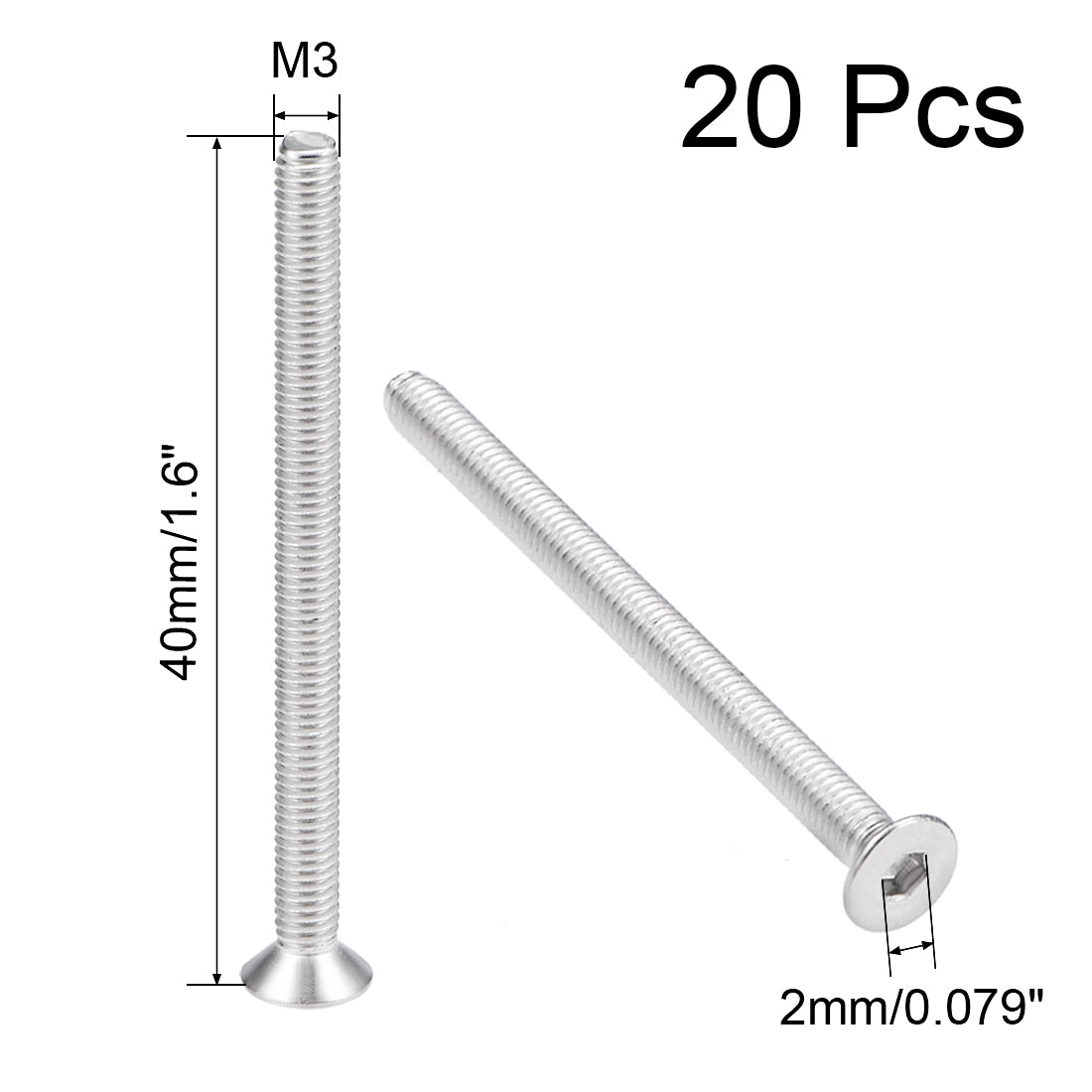 uxcell Uxcell Flat Head Machine Screws Inner Hex Screw Stainless Steel Bolts 20Pcs