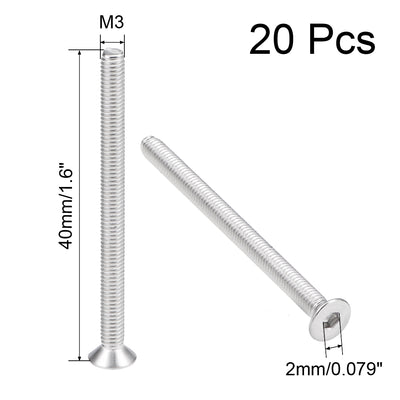 Harfington Uxcell Flat Head Machine Screws Inner Hex Screw Stainless Steel Bolts 20Pcs