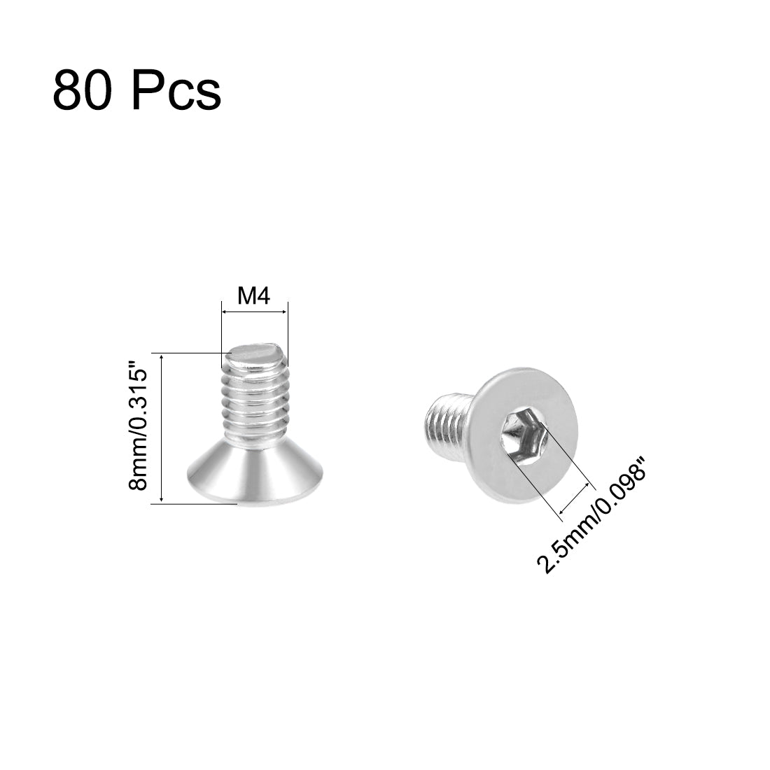 uxcell Uxcell Flat Head Machine Screws Inner Hex Screw 304 Stainless Steel Fasteners Bolt 80pcs