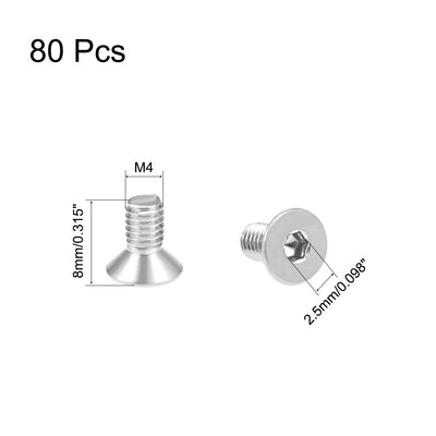 Harfington Uxcell Flat Head Machine Screws Inner Hex Screw 304 Stainless Steel Fasteners Bolt 80pcs