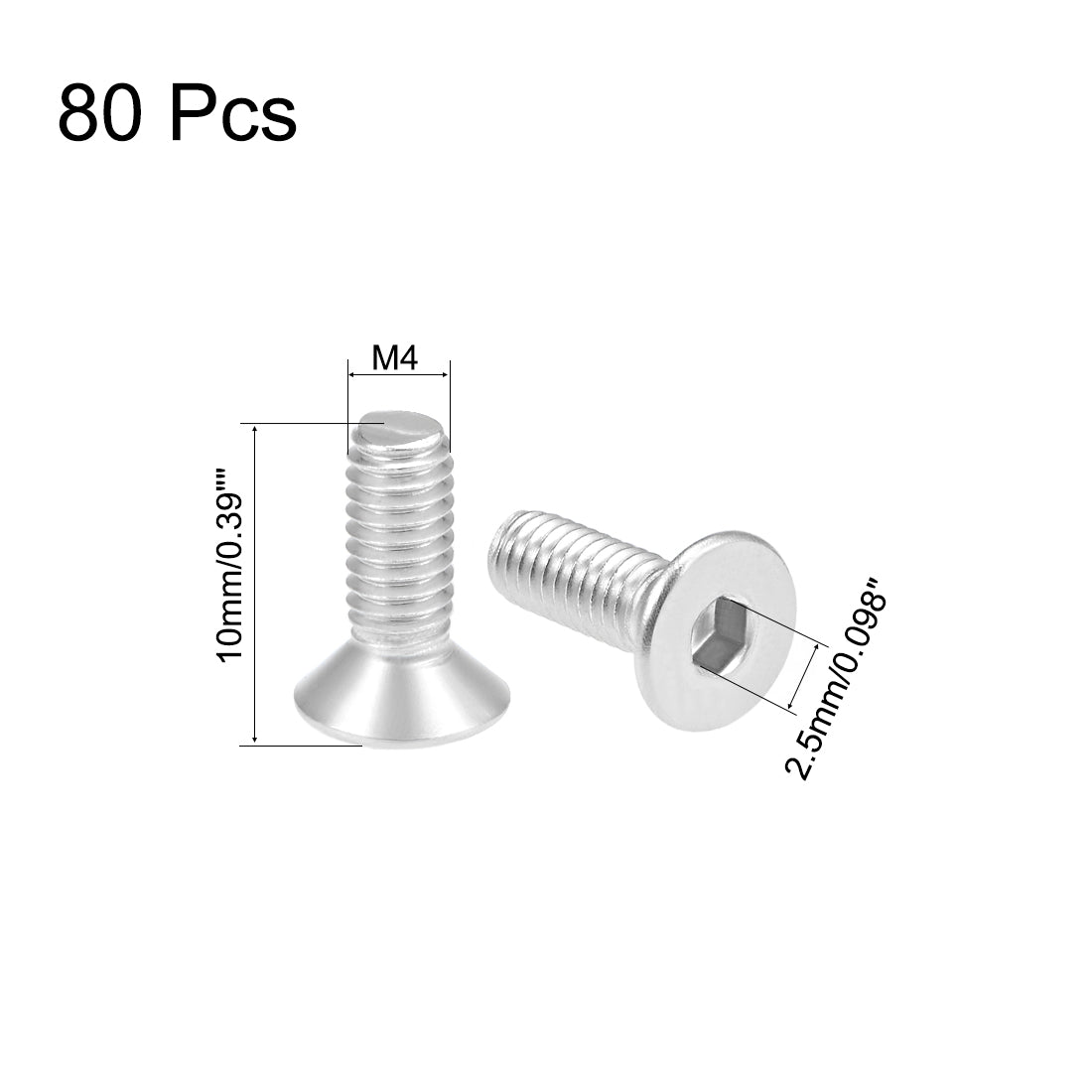 uxcell Uxcell Flat Head Machine Screws Inner Hex Screw 304 Stainless Steel Fasteners Bolt 80pcs