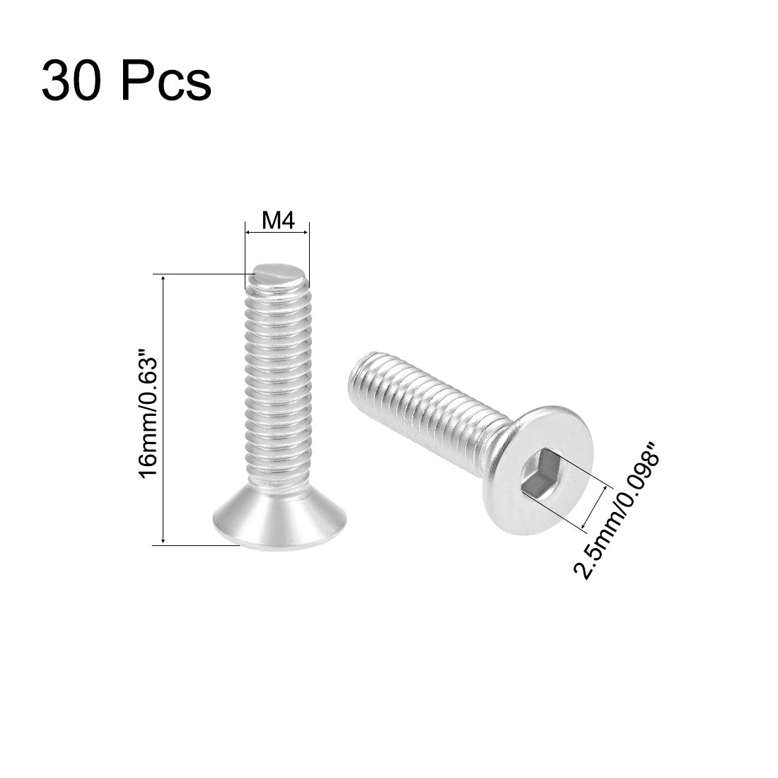 uxcell Uxcell Flat Head Machine Screws Hex Screw 304 Stainless Steel  Bolts 30Pcs