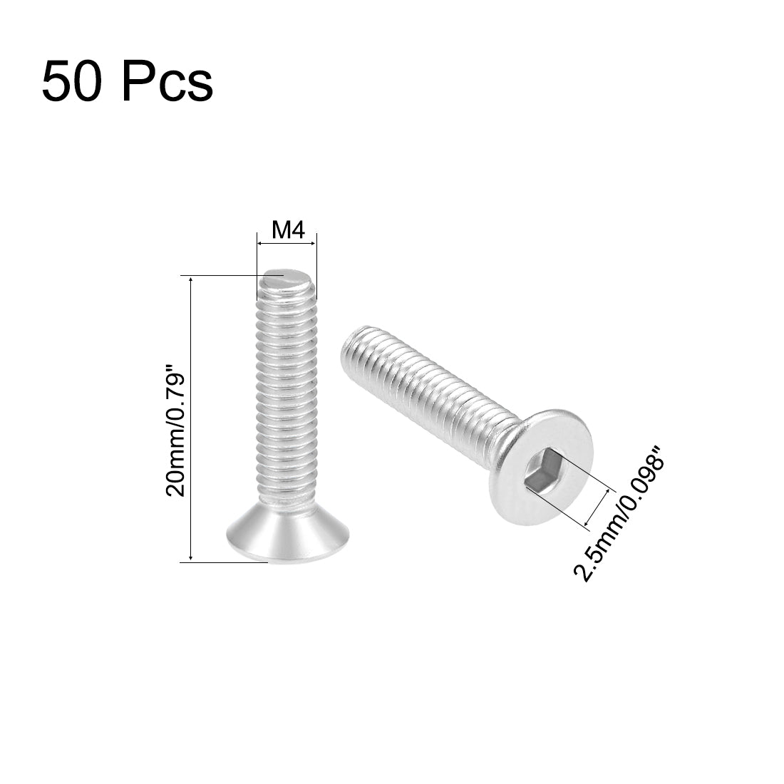 uxcell Uxcell Flat Head Machine Screws Hex Screw Stainless Steel Fasteners Bolts 50pcs