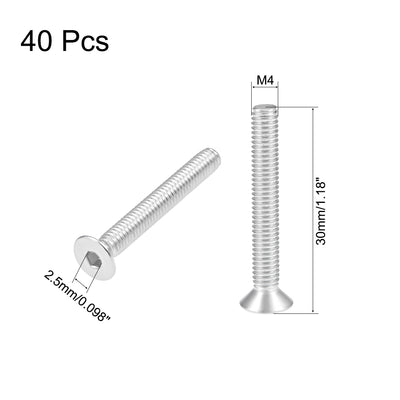 Harfington Uxcell Flat Head Machine Screws Inner Hex 304 Stainless Steel Fasteners Bolts 40pcs