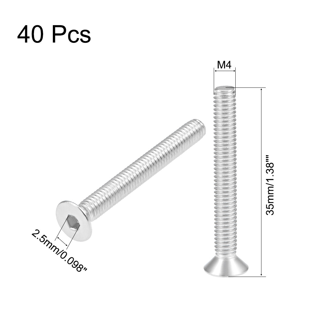 uxcell Uxcell Flat Head Machine Screws Inner Hex 304 Stainless Steel Fasteners Bolts 40pcs