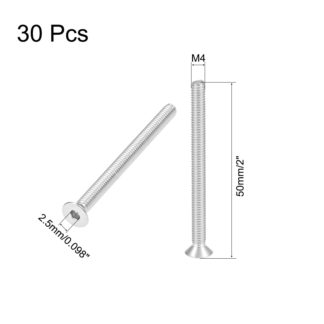 uxcell Uxcell Flat Head Machine Screws Hex Screw 304 Stainless Steel  Bolts 30Pcs