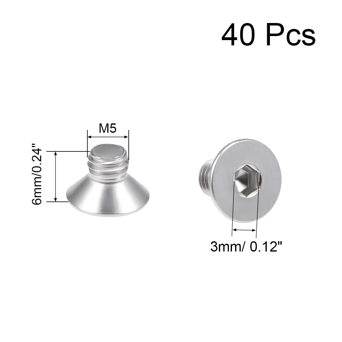 uxcell Uxcell Flat Head Machine Screws Inner Hex 304 Stainless Steel Fasteners Bolts 40pcs