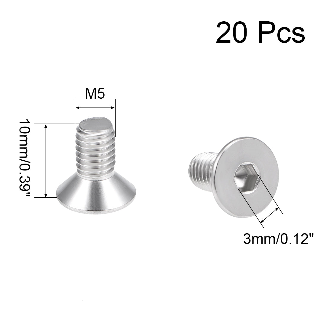 uxcell Uxcell Flat Machine Screws Inner Hex Screw 304 Stainless Steel Fasteners Bolts 20Pcs