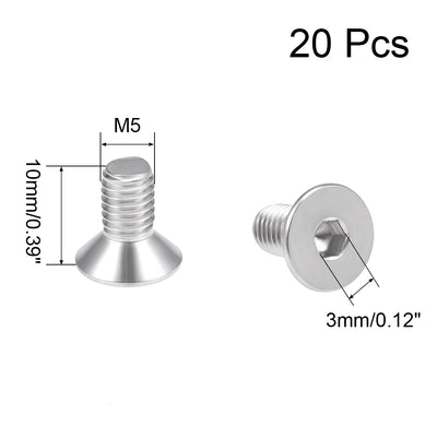 Harfington Uxcell Flat Machine Screws Inner Hex Screw 304 Stainless Steel Fasteners Bolts 20Pcs