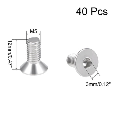 Harfington Uxcell Flat Head Machine Screws Inner Hex 304 Stainless Steel Fasteners Bolts 40pcs