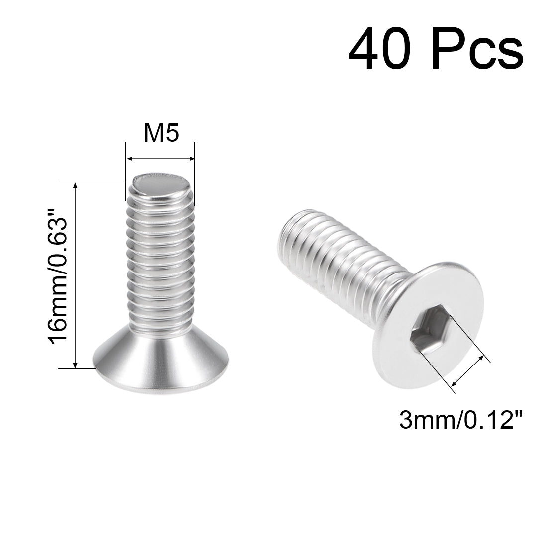 uxcell Uxcell Flat Head Machine Screws Inner Hex 304 Stainless Steel Fasteners Bolts 40pcs