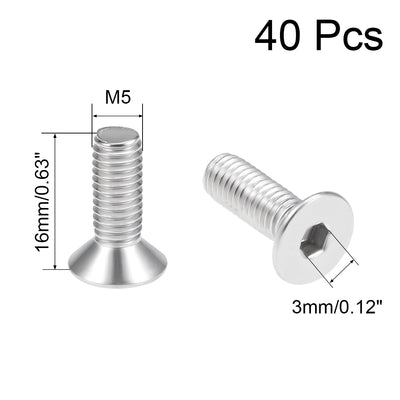 Harfington Uxcell Flat Head Machine Screws Inner Hex 304 Stainless Steel Fasteners Bolts 40pcs