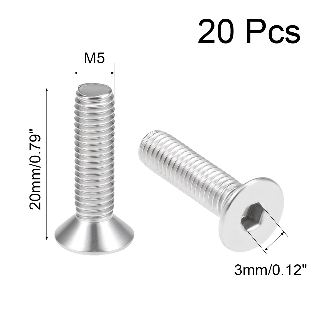 uxcell Uxcell Flat Head Machine Screws Inner Hex Screw Stainless Steel Bolts 20Pcs