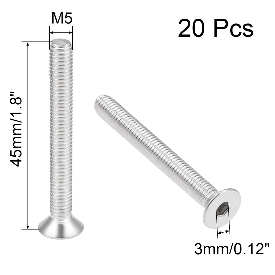uxcell Uxcell Flat Head Machine Screws Inner Hex Screw Stainless Steel Bolts 20Pcs