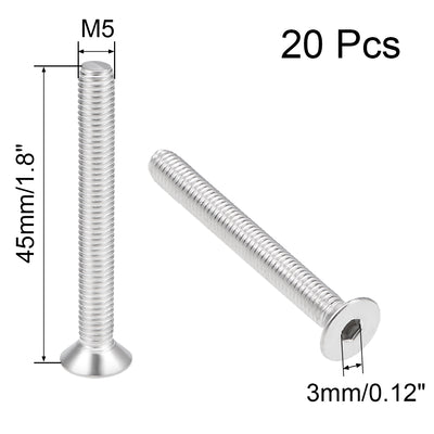 Harfington Uxcell Flat Head Machine Screws Inner Hex Screw Stainless Steel Bolts 20Pcs