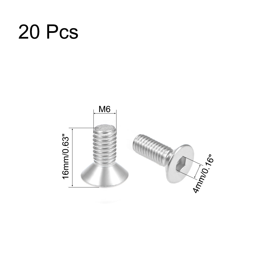 uxcell Uxcell Flat Machine Screws Inner Hex Screw 304 Stainless Steel Fasteners Bolts 20Pcs