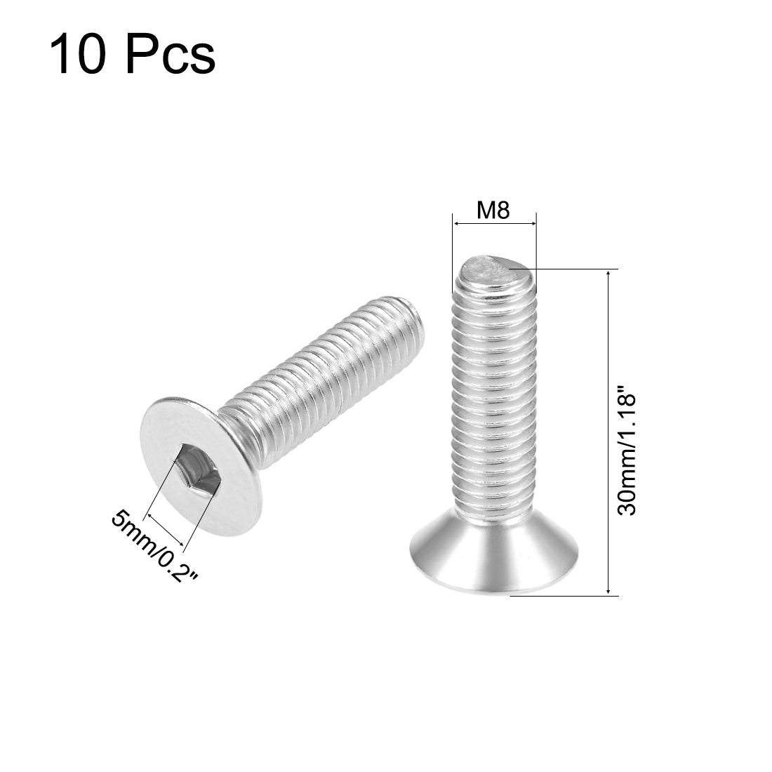 uxcell Uxcell Flat Machine Screws Inner Hex Screw 304 Stainless Steel Fasteners Bolt