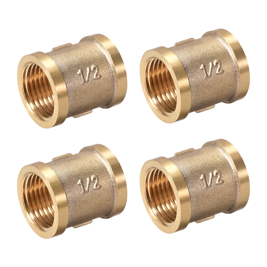 uxcell Uxcell Brass Cast Pipe Fittings Coupling 1/2 x 1/2 G Female Thread Gold Tone 4pcs