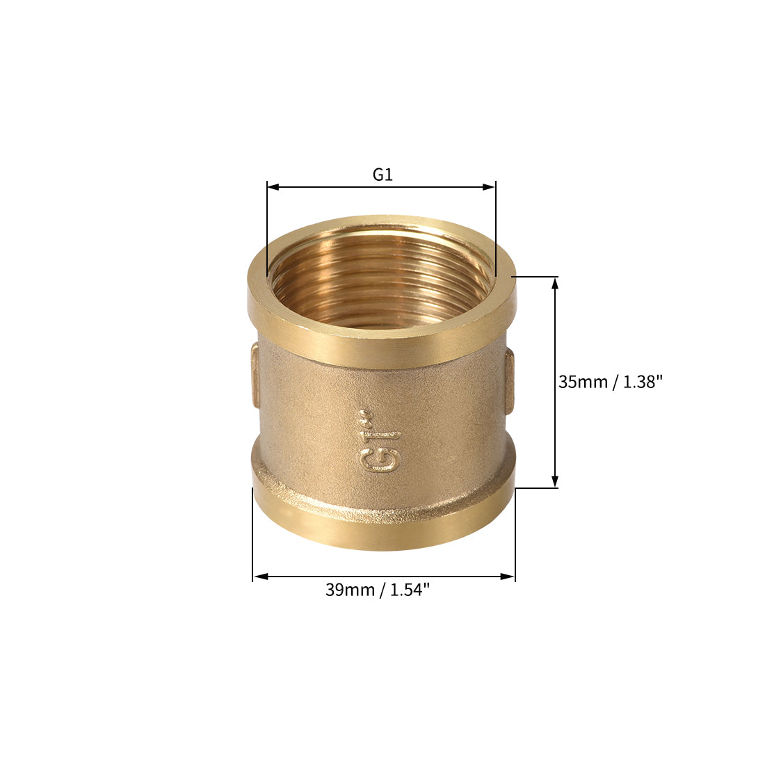 uxcell Uxcell Brass Cast Pipe Fittings Coupling 1 x1 G Female Thread Gold Tone 2pcs