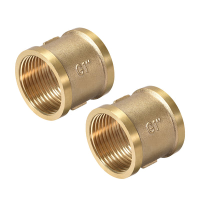 uxcell Uxcell Brass Cast Pipe Fittings Coupling 1 x1 G Female Thread Gold Tone 2pcs