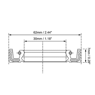 Harfington Uxcell Oil Seal 30mm Inner Dia 62mm OD 7mm Thick Fluorine Rubber Double Lip Seals 2Pcs