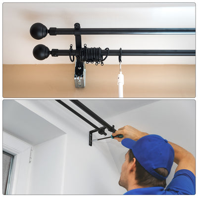 Harfington Uxcell Curtain Rod Bracket Iron Single Holder Support for 26mm Drapery Rod, 90 x 45 x 20mm Black