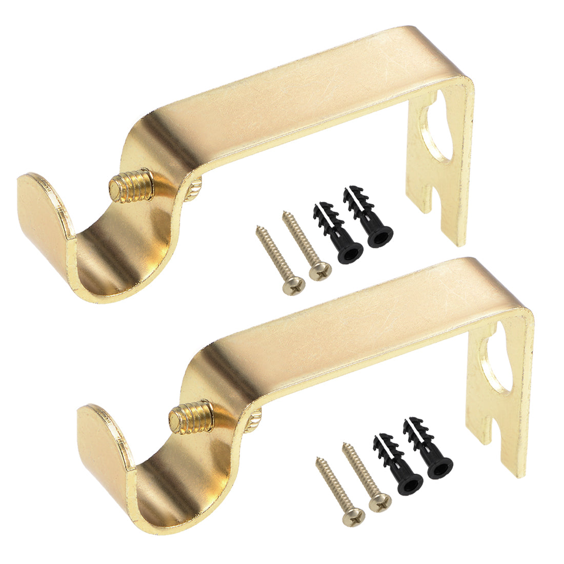 Harfington Curtain Rod Bracket Iron Single Holder Support for 16mm Drapery Rod, 73 x 36 x 16mm Gold Tone 2Pcs