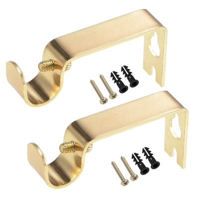 Harfington Curtain Rod Bracket Iron Single Holder Support for 16mm Drapery Rod, 73 x 36 x 16mm Gold Tone 2Pcs