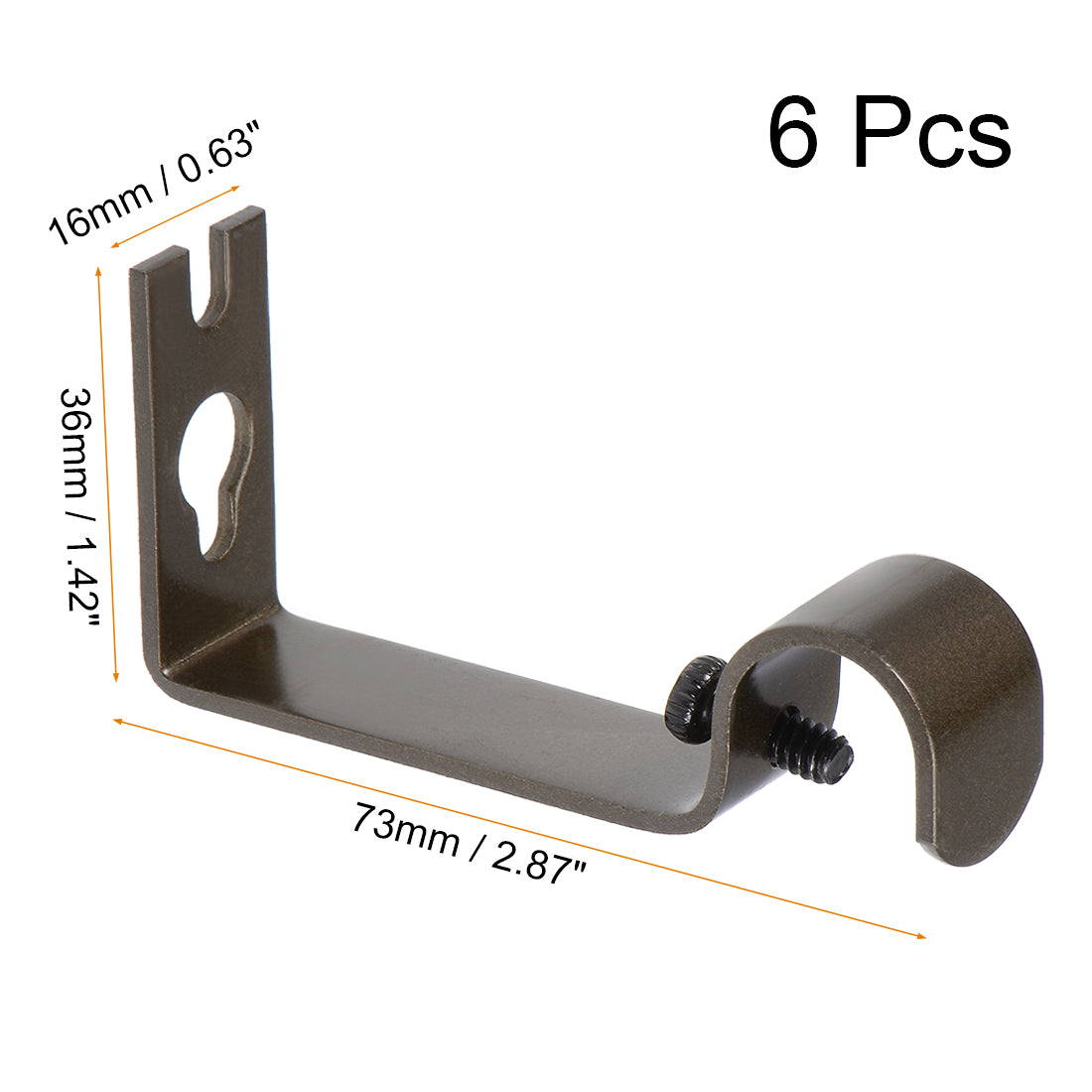 uxcell Uxcell Curtain Rod Bracket Iron Single Holder Support for 16mm Drapery Rod, 73 x 36 x 16mm Brown 6Pcs