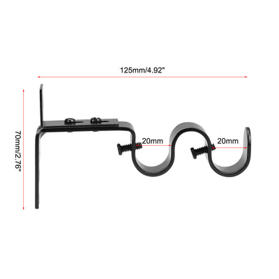Harfington Uxcell Curtain Rod Bracket Iron Double Holder Support for 20mm Drapery Rod, 125 x 70 x 21mm Black 2Pcs