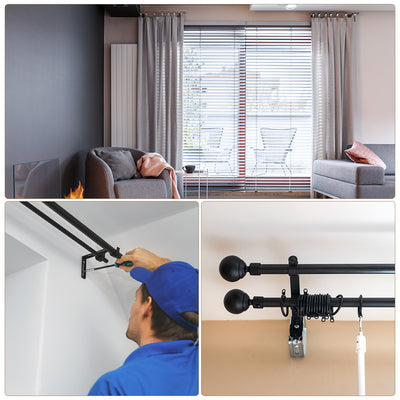 Harfington Uxcell Curtain Rod Bracket Iron Double Holder Support for 20mm Drapery Rod, 125 x 70 x 21mm Black 2Pcs