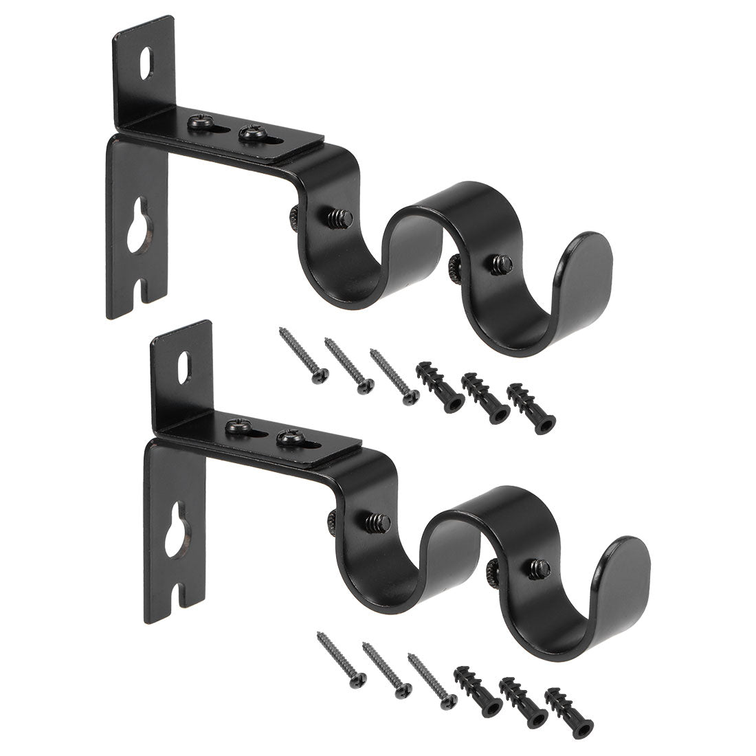 uxcell Uxcell Curtain Rod Bracket Iron Double Holder Support for 20mm Drapery Rod, 125 x 70 x 21mm Black 2Pcs