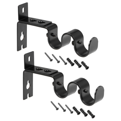 Harfington Uxcell Curtain Rod Bracket Iron Double Holder Support for 20mm Drapery Rod, 125 x 70 x 21mm Black 2Pcs