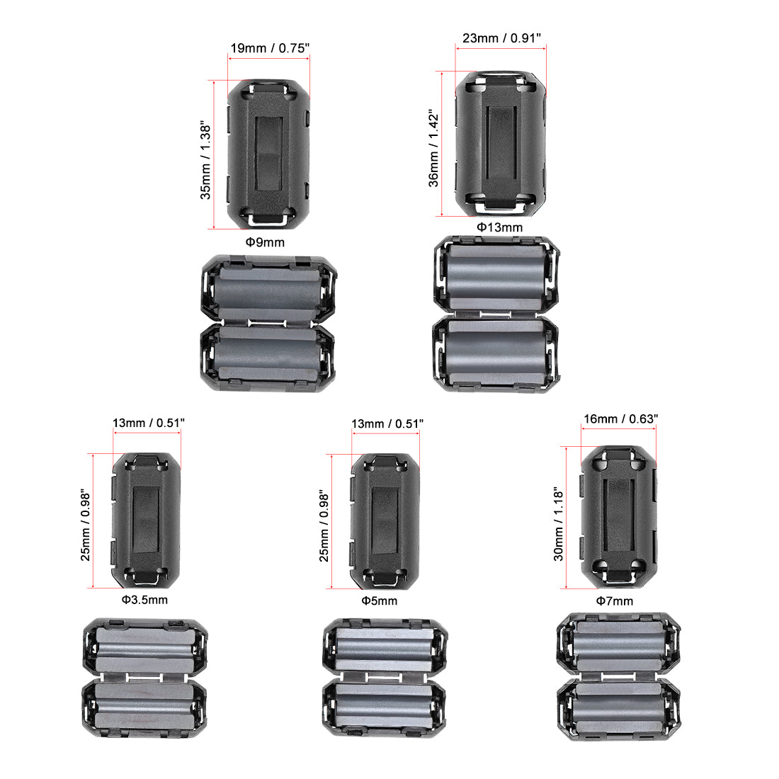 Harfington Ferrite Cores Ring Clip-On RFI EMI Noise Suppression Filter Cable Clip Set