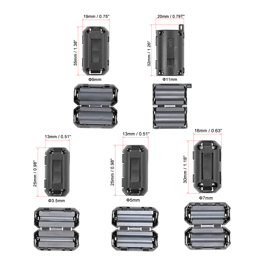 Harfington Ferrite Cores Ring Clip-On RFI EMI Noise Suppression Filter Cable Clip Set