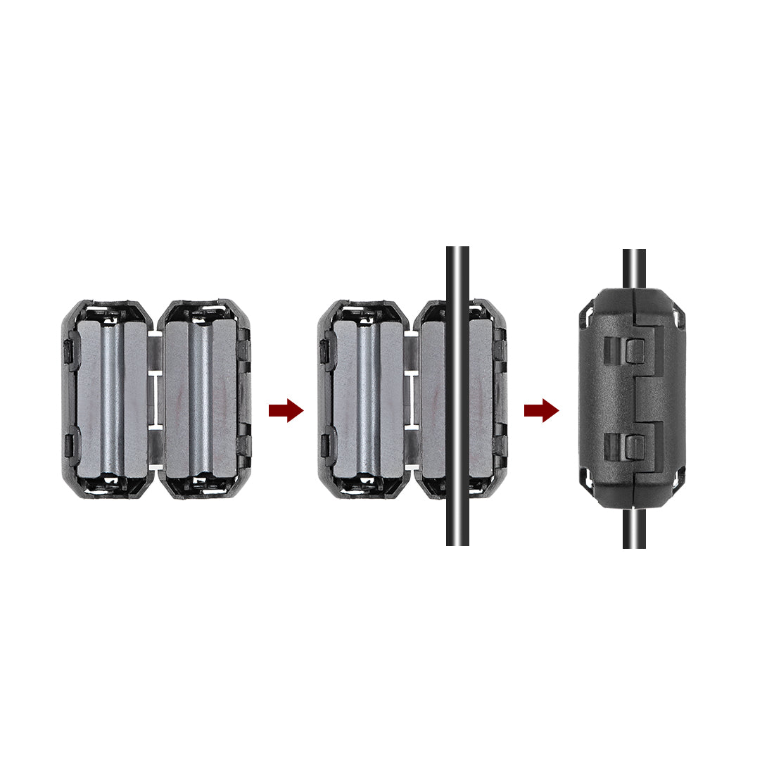 Harfington Ferrite Cores Ring Clip-On RFI EMI Noise Suppression Filter Cable Clip Set
