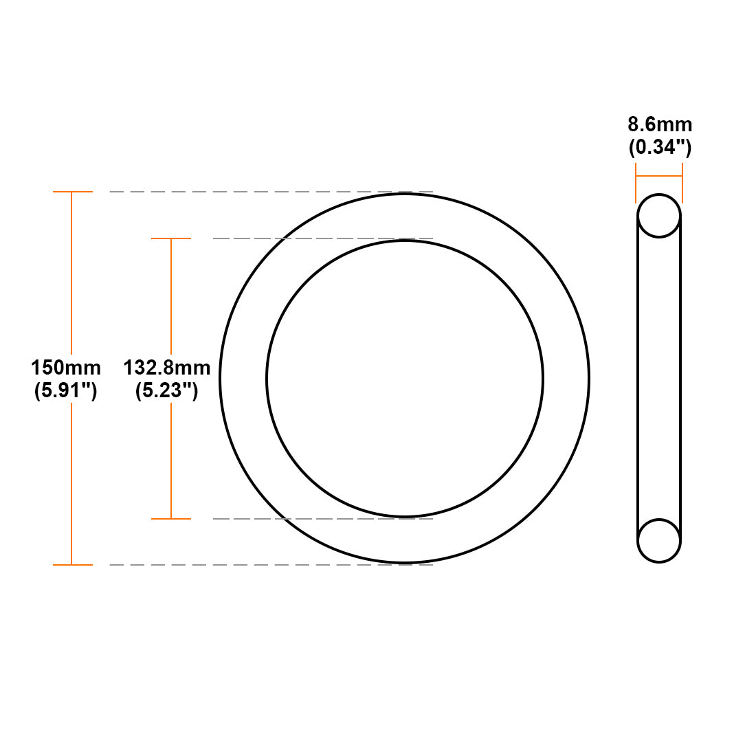 uxcell Uxcell O-Rings Nitrile Rubber 132.8mm Inner Diameter 150mm OD 8.6mm Width Round Seal Gasket