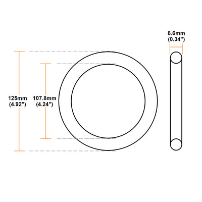 Harfington Uxcell O-Rings Nitrile Rubber 107.8mm Inner Diameter 125mm OD 8.6mm Width Round Seal Gasket