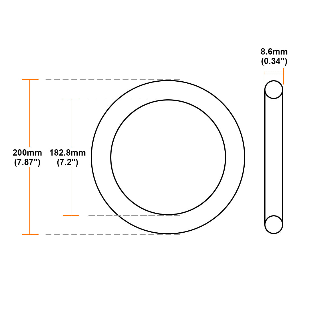 uxcell Uxcell O-Rings Nitrile Rubber 182.8mm Inner Diameter 200mm OD 8.6mm Width Round Seal Gasket
