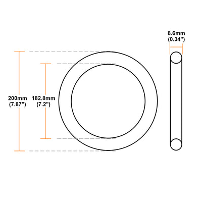 Harfington Uxcell O-Rings Nitrile Rubber 182.8mm Inner Diameter 200mm OD 8.6mm Width Round Seal Gasket