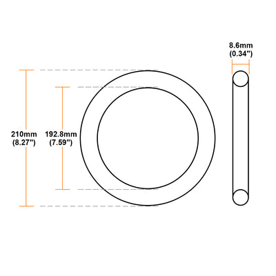 Harfington Uxcell O-Rings Nitrile Rubber 192.8mm Inner Diameter 210mm OD 8.6mm Width Round Seal Gasket