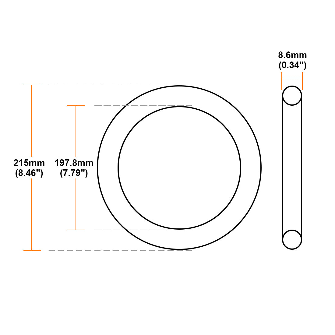 uxcell Uxcell O-Rings Nitrile Rubber 197.8mm Inner Diameter 215mm OD 8.6mm Width Round Seal Gasket