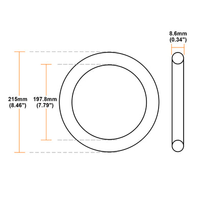 Harfington Uxcell O-Rings Nitrile Rubber 197.8mm Inner Diameter 215mm OD 8.6mm Width Round Seal Gasket