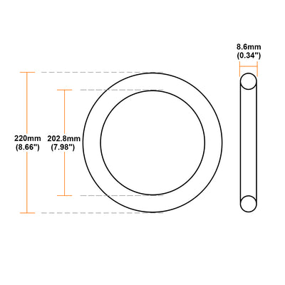 Harfington Uxcell O-Rings Nitrile Rubber 202.8mm Inner Diameter 220mm OD 8.6mm Width Round Seal Gasket