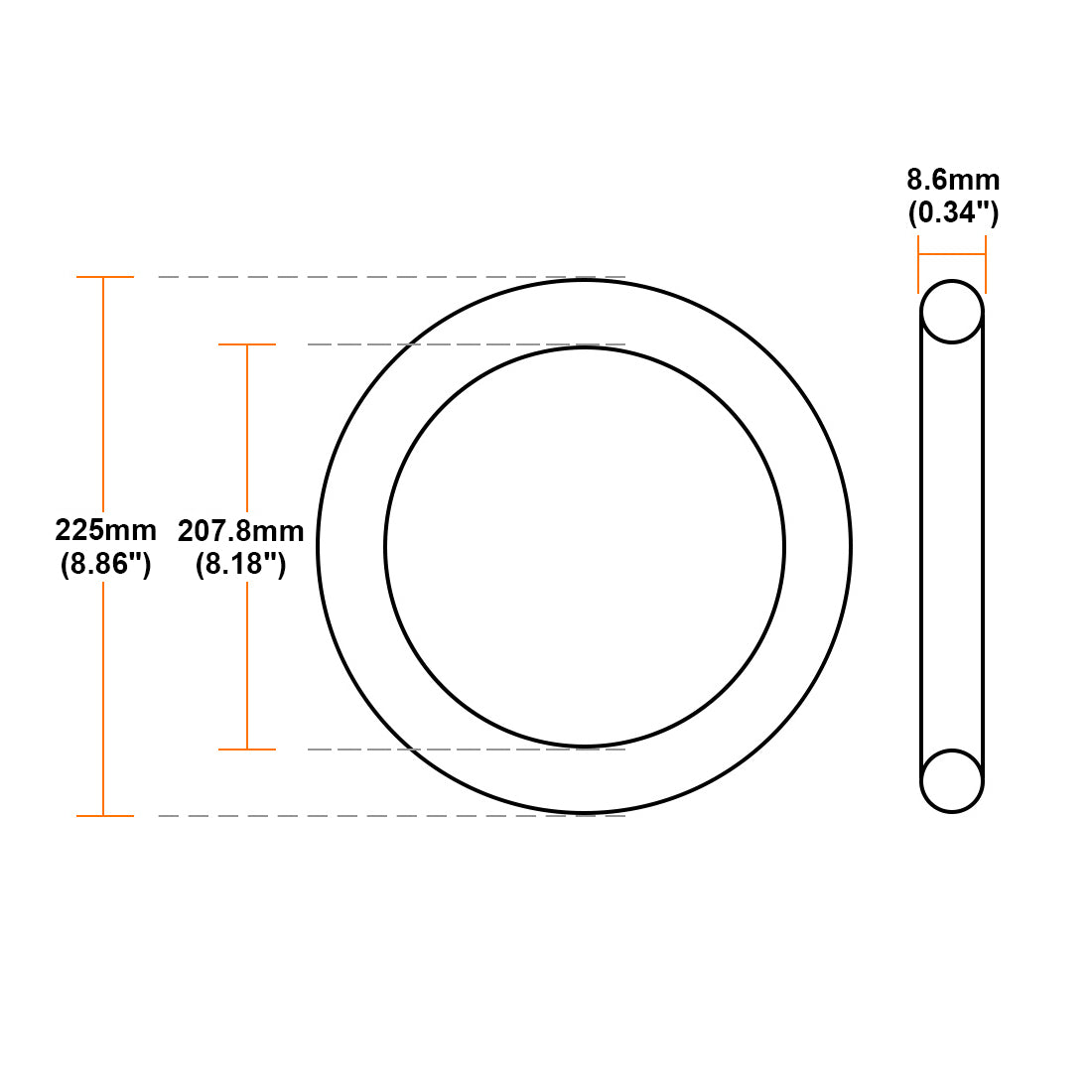 uxcell Uxcell O-Rings Nitrile Rubber 207.8mm Inner Diameter 225mm OD 8.6mm Width Round Seal Gasket